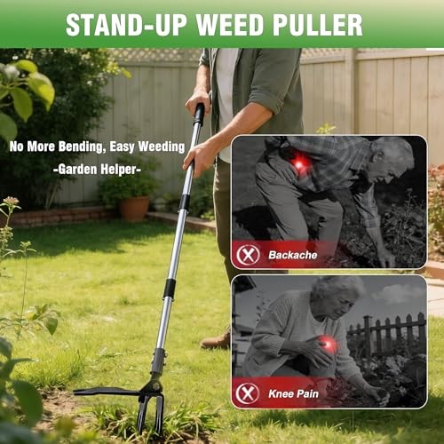 Weed Puller Tool, Stand Up Weed Puller with Stainless Steel 6 Claw Extra Large