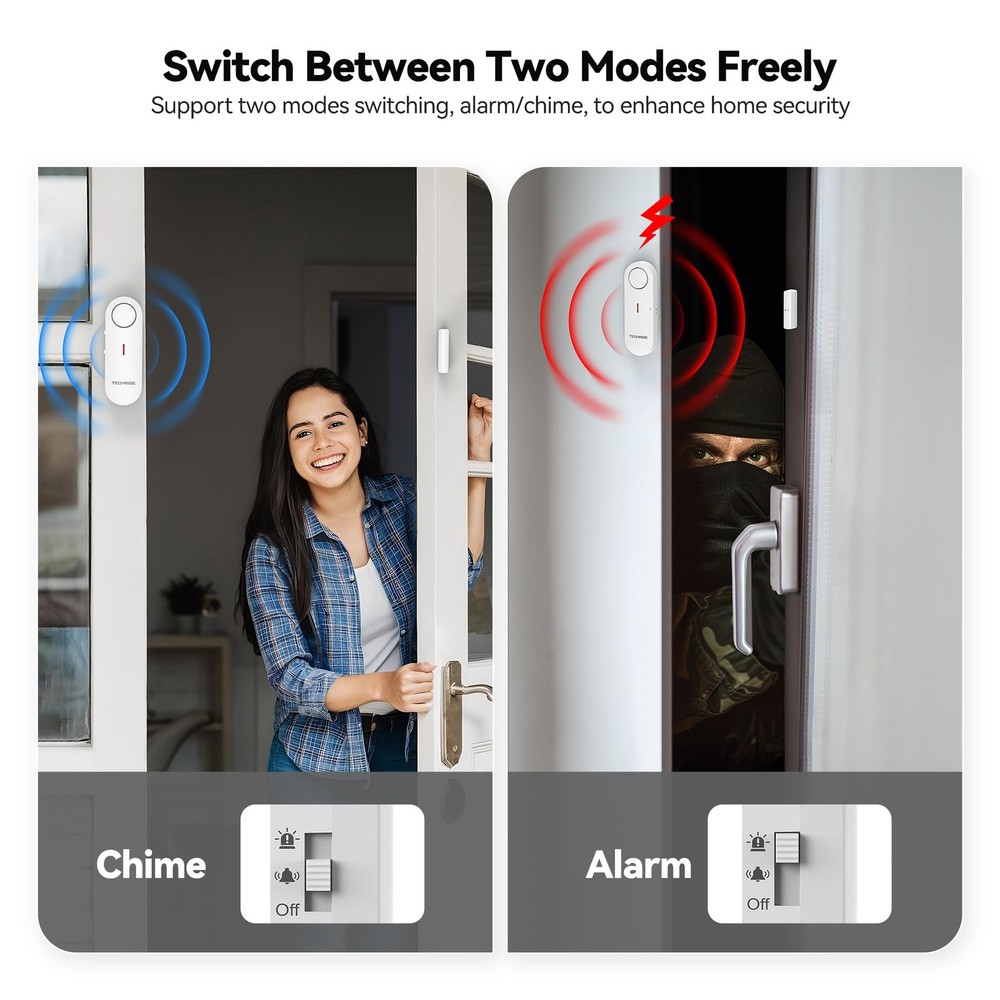 TechRise 2-in-1 Alarm & Chime, Easy-to-Install Door Sensor, White