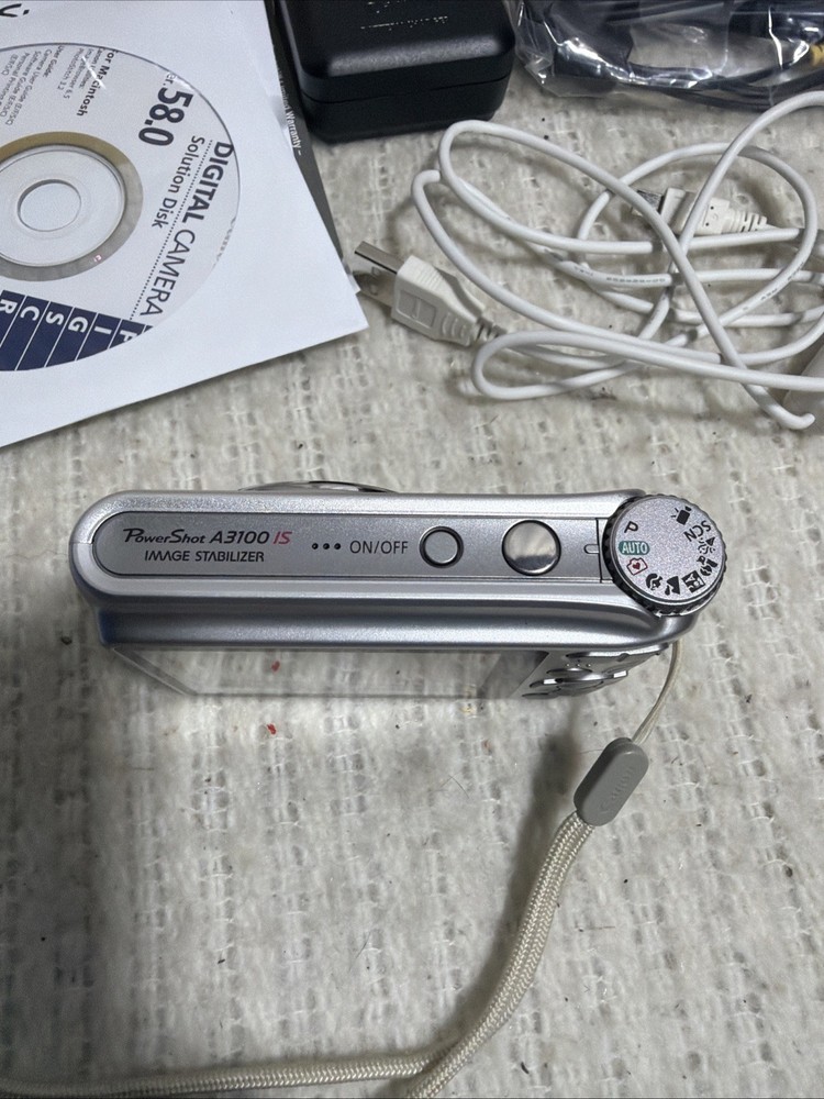 CANON PowerShot A3100 IS Silver Digital Camera Bundle Tested A+ Near Mint