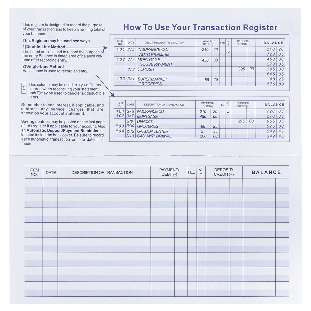 20 Pack Checkbook Register, Check Registers for Personal, Blank Ledger 20PCS