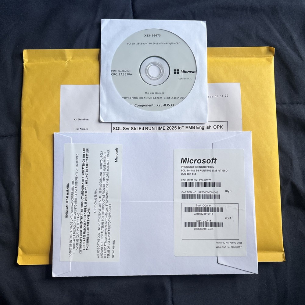 Microsoft SQL Server 2025 Standard DVD + Key Unlimited Core Unlimited User CALs