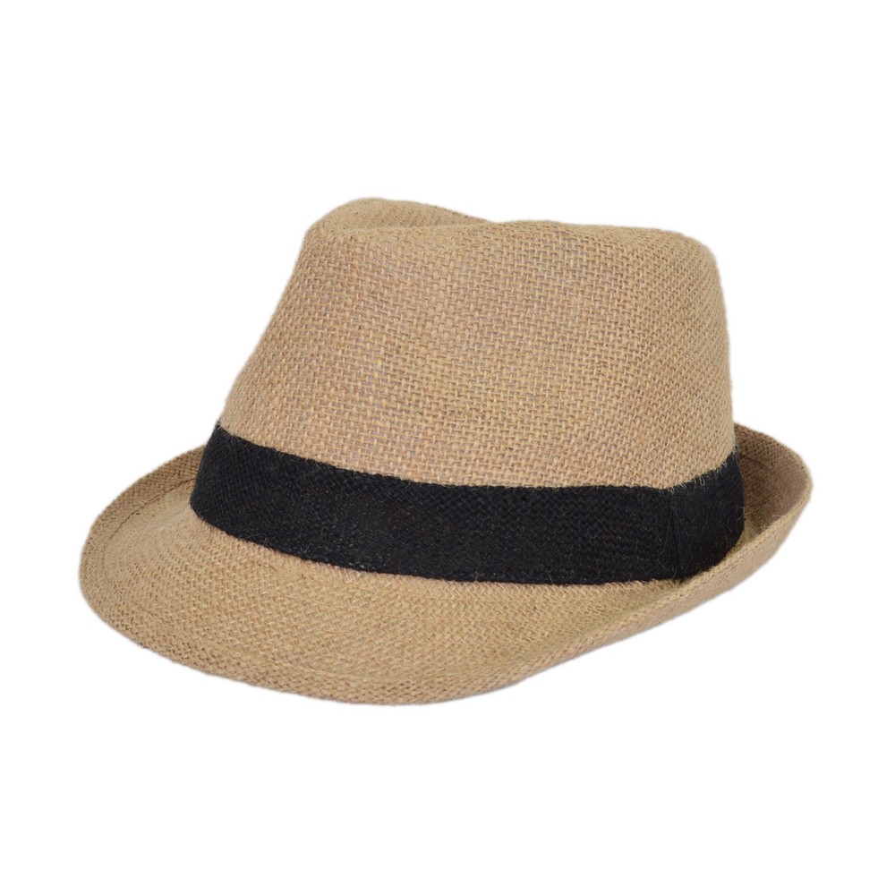 Classic One Size Burlap Style Tan Fedora Straw Hat - Diff Color Band Avail
