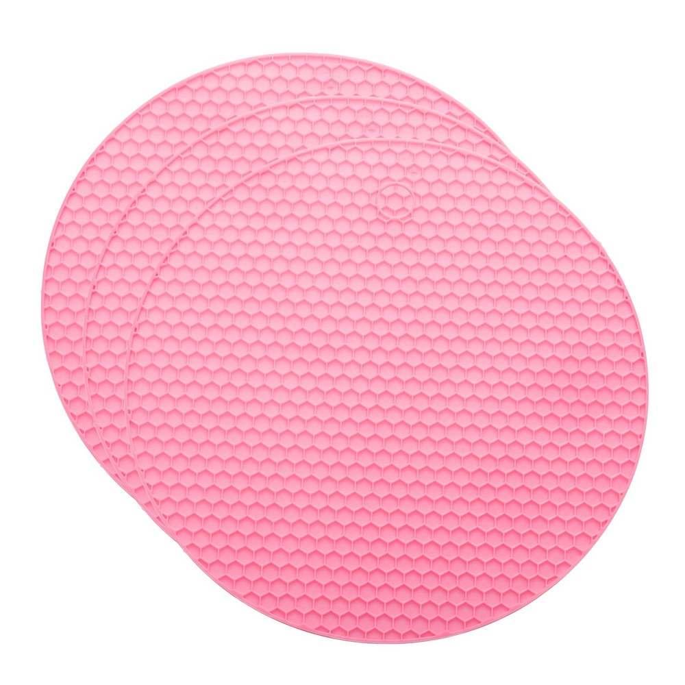 3pcs 7" Silicone Round Texture Jar Opener Pad Pink