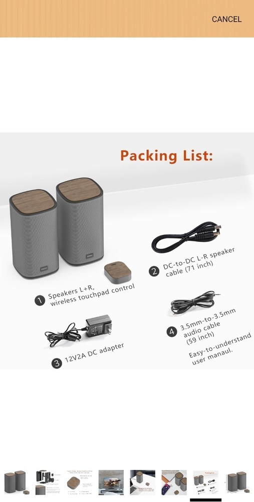 Wireless Bluetooth Desktop Speakers with Touch Control Pod - Walnut & Steel -...