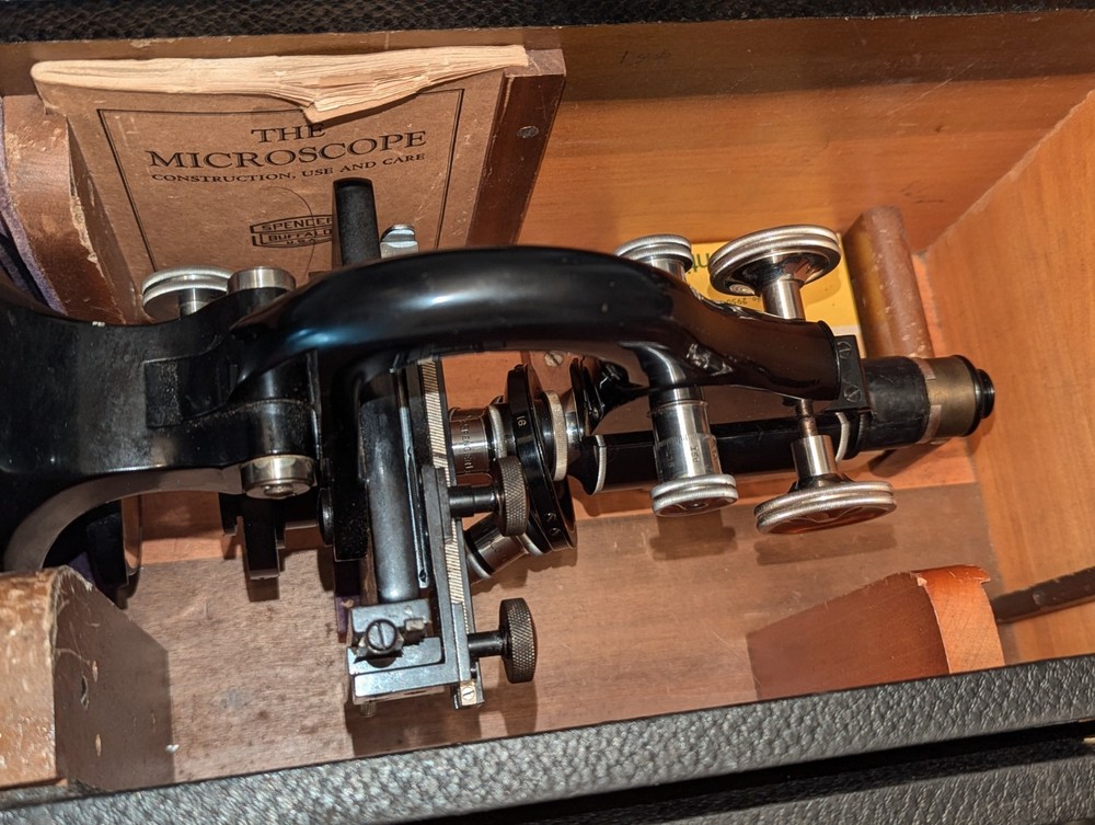 Vintage Spencer Microscope w/ Case, Objectives, Manual & Mechanical Stage