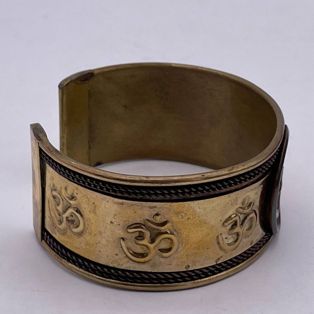 Sanskrit Om Bracelet Brass Wide Cuff Engraved