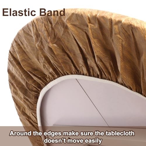 Wood Grain Round Tablecloth Elastic Edge Elastic Plastic Tablecloth Flannel