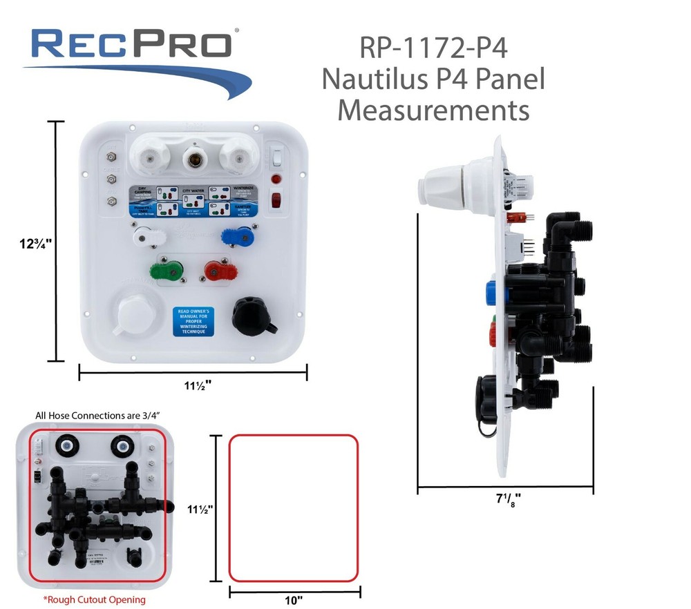RecPro RV Nautilus P4 Water Management Panel 8-Function City Water Fill Port