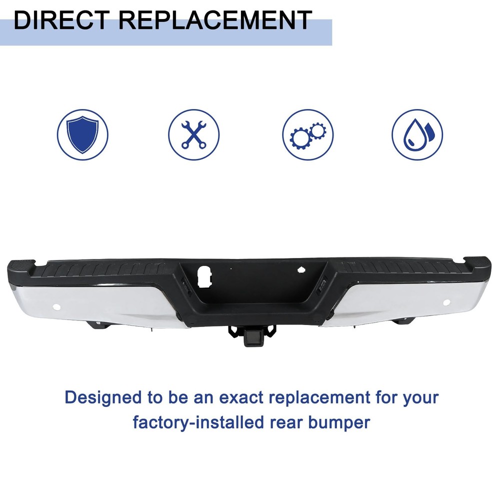 后保险杠适用于 2015 - 2020 年福特 F150,拾音器铬钢后踏板保险杠