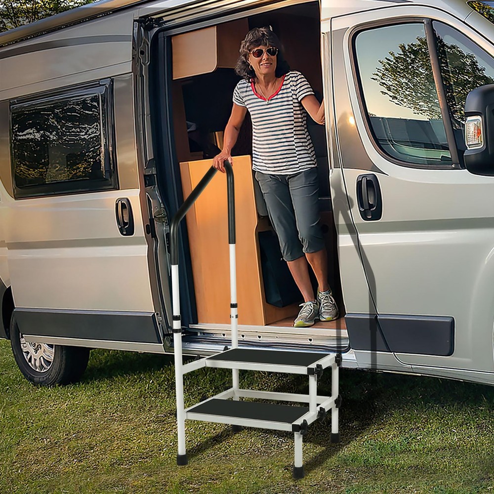 URFORESTIC Medical 2 Step Stool Ladder with Handrail Handle for White