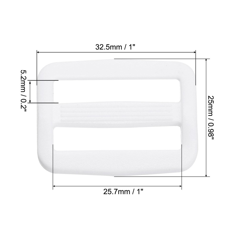 1 Inch Tri-Glide Slide Buckles, 10 Pack Plastic Webbing Strap Fastener, White