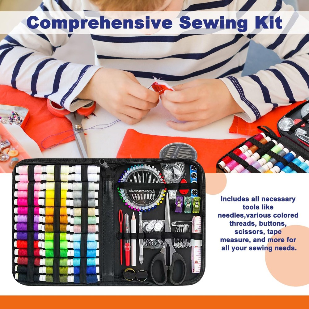 JUNING Sewing Kit with Black Case Portable XL-42 Threads-Black,