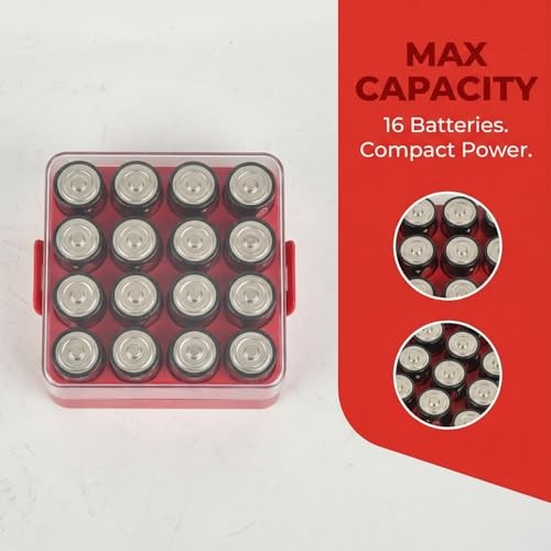 Battery Organizer Storage Case, Battery Vault Box Container for Medium-C Red