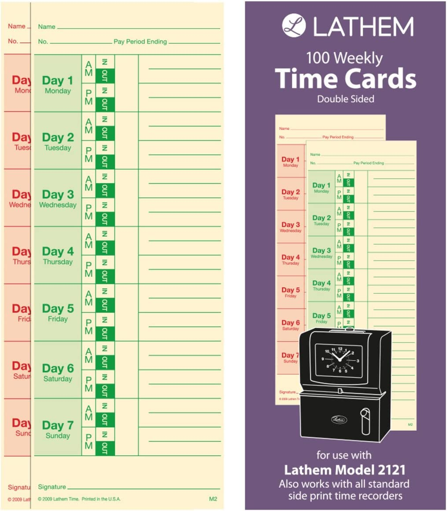Lathem Weekly Time Cards, Double-Sided, for Lathem Model 2121/Side-Print Time Cl