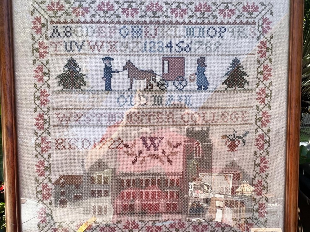 Vintage Completed Needlework Cross Stitch Westminster Sampler