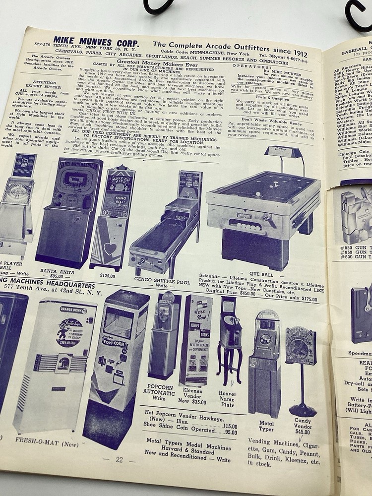 1955 Mike Munves Arcade Catalog & Original Operator Inserts-Complete Lot