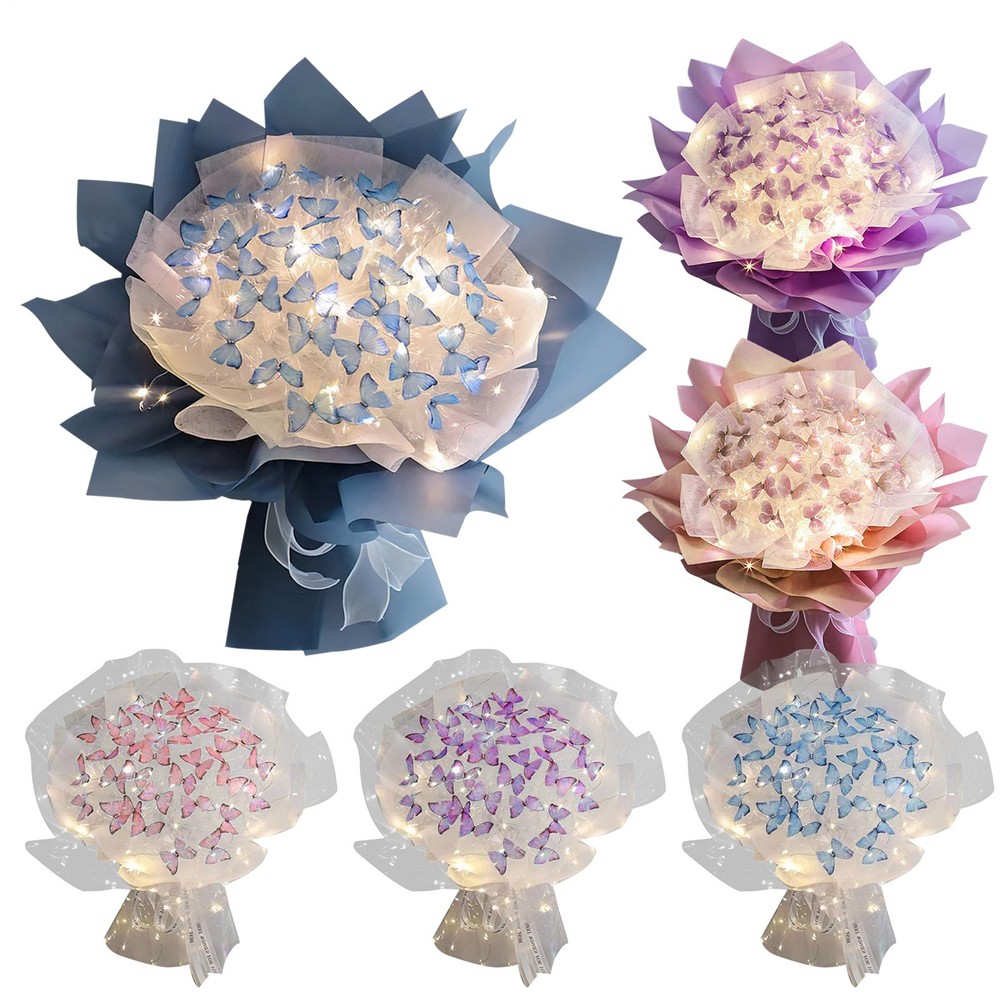 Diy Butterfly Bouquets Handmade Butterfly Flower Package W/ Light String Wedding
