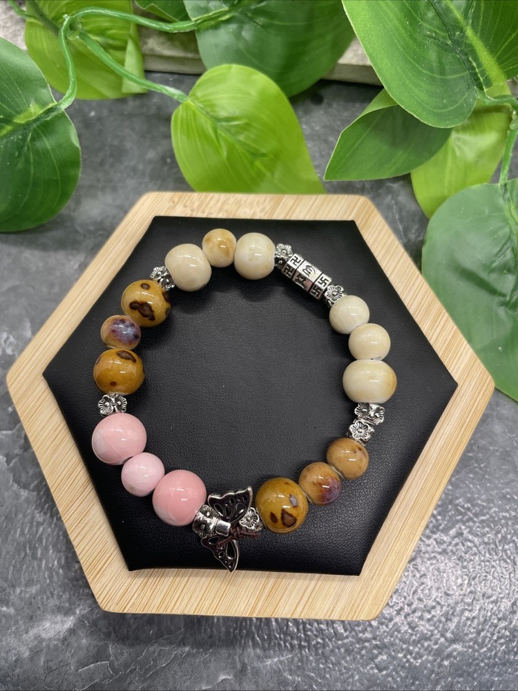 Handmade Ceramic Bead Beaded Stackable 6” Plus Stretch Bracelet New B216