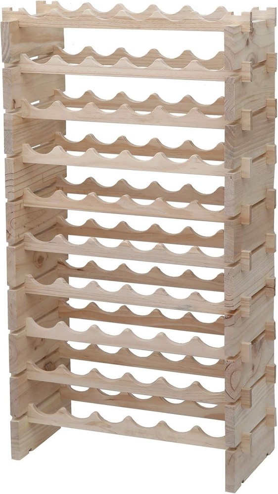 Solid Wood Stackable Wine Rack 60 Bottle Storage Cabinet Natural Finish
