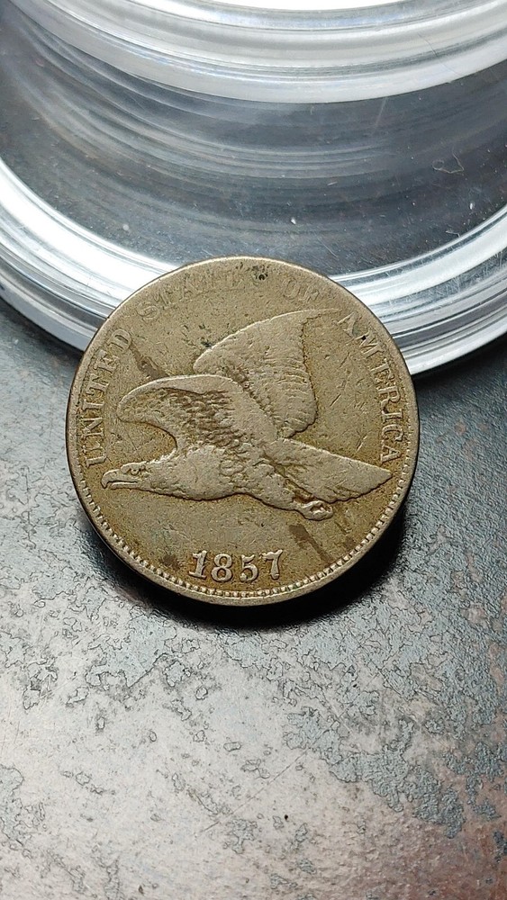 1857 Flying Eagle Cent Fine Improper Alloy Mix and Lamination Mint Error    W111