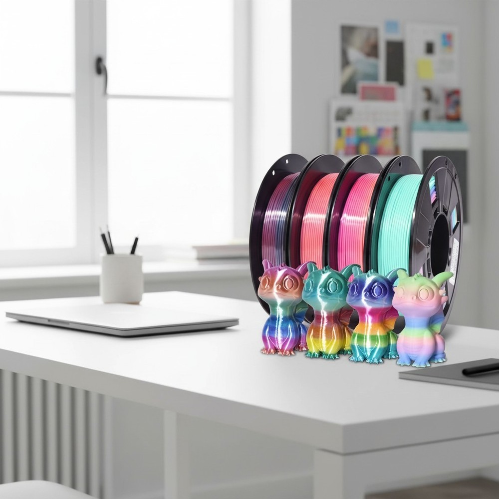 Shiny Rainbow PLA 3D Printer Filament Bundle - 4 Pack, 1.75mm, 200g Each