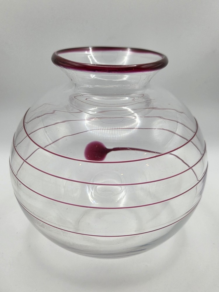 Red Swirl Dot Clear Glass Round Vase