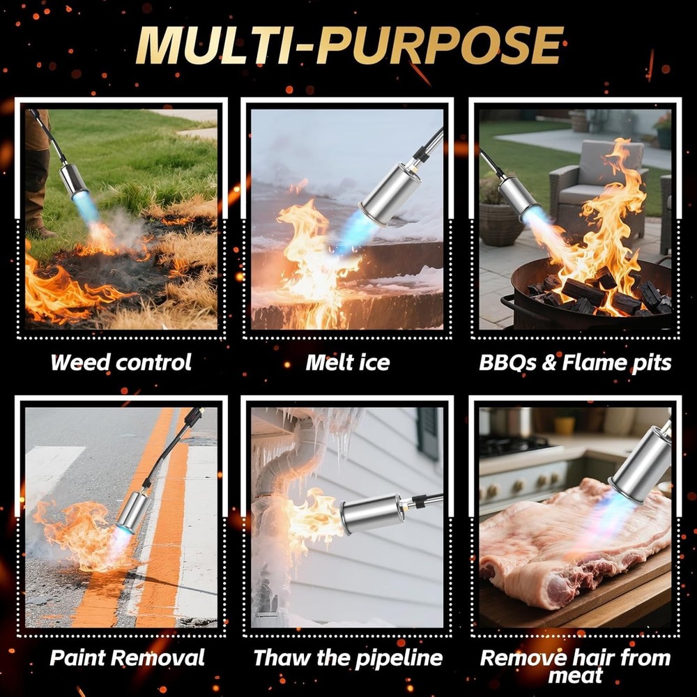 Extended High-Performance Propane Weed Burner with Safety Flame Control