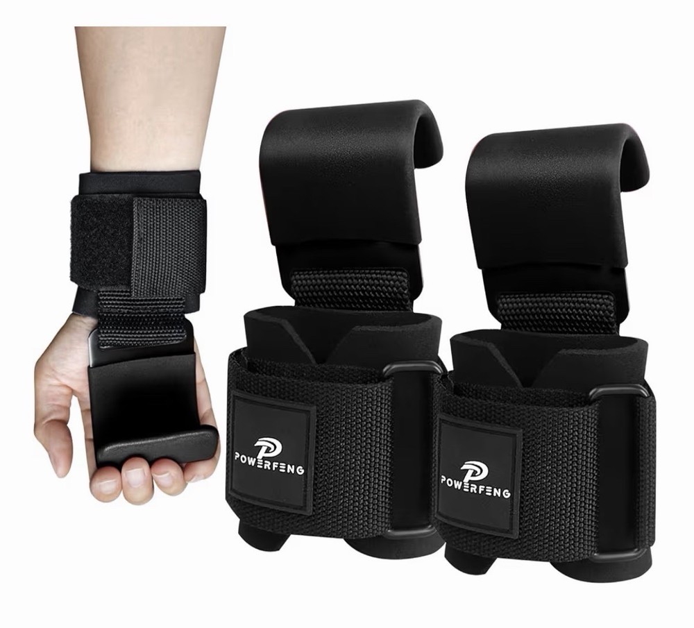 Powerlifting Bar Hooks with Wrist Strap