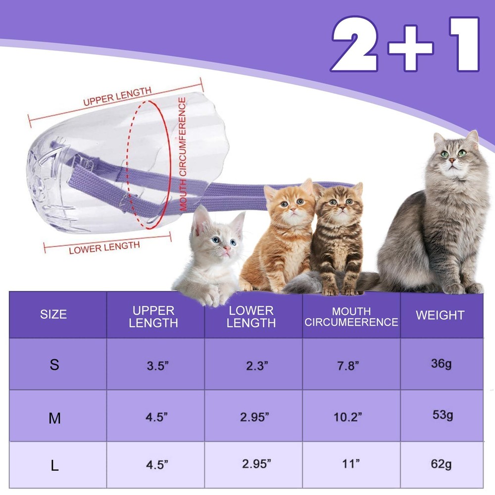 3PCS Cat Muzzle Set Transparent Muzzle Breathable Cat Hood from Biting Chewin...