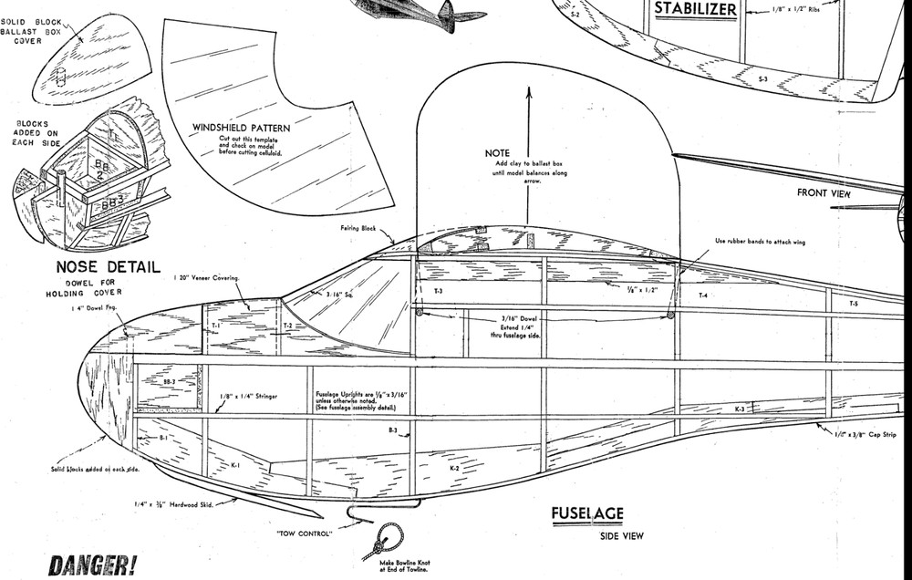 Berkeley SUPER SINBAD PLAN & PARTS PATTERNS For a 62" Rudder RC Model Airplane