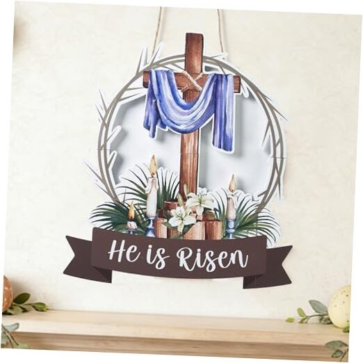 He is Risen Easter Decorations Wooden Cross Wreath, Easter Wreath for Front