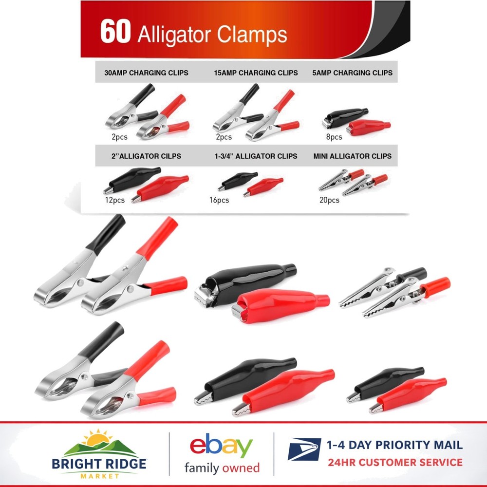 Versatile 60-Piece Alligator Clip Set for Battery and Electrical Applications