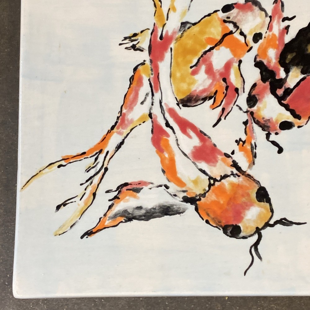 Koi fish hand painted decorative tile