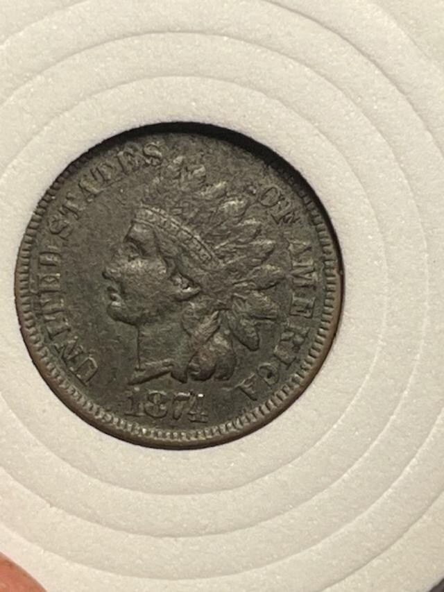 1874 Indian Head Penny AU- BETTER DATE!