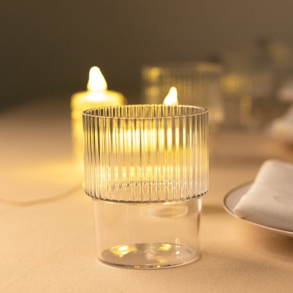 12 CLEAR Stackable Ribbed Reusable Plastic cups Party Centerpieces