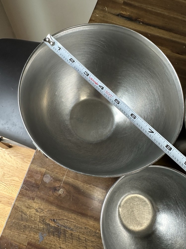 Vintage Stainless Steel Nesting Mixing Bowls Ring Handle Set 3 Rustic