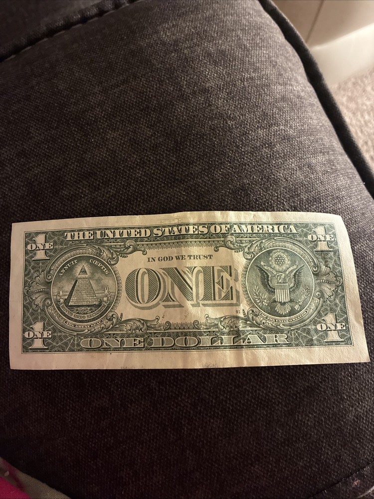 Circulated $1 Bill Misprint/Misaligned 1 Dollar
