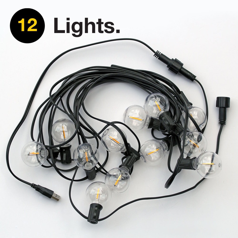 USB Powered LED Camping String Lights, G40 Globe Shatterproof Bulbs, 25-feet