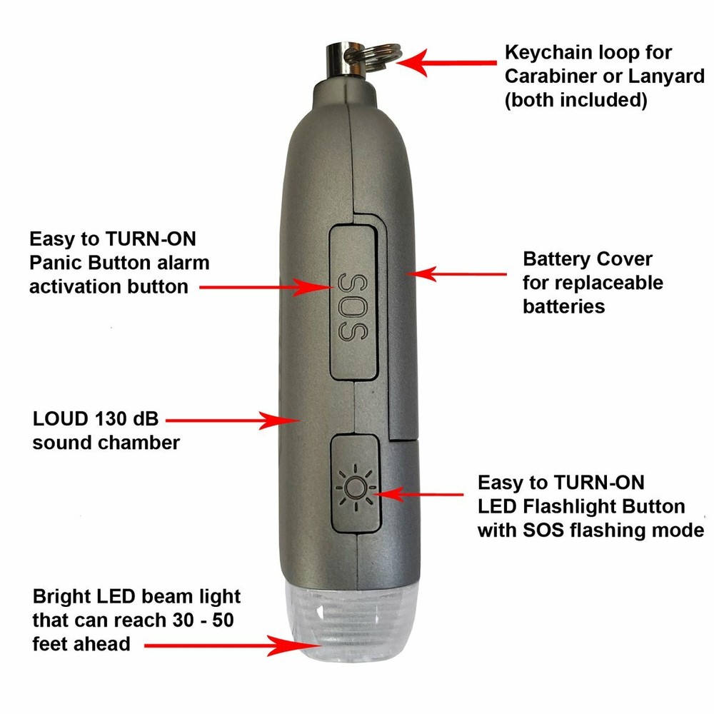 MaxxmAlarm Personal Alarm + LED Light in Gray