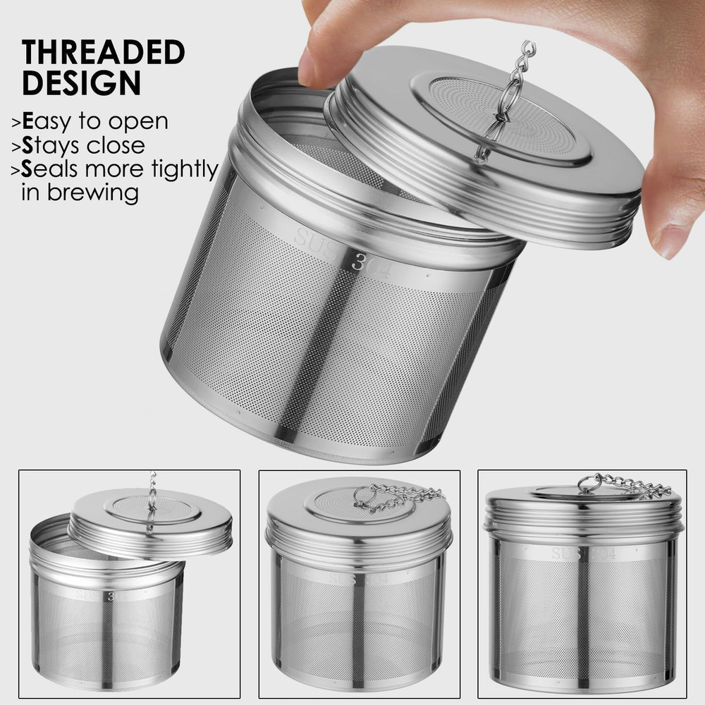 Extra Large Tea Infuser -304 Stainless Steel with Threaded Lid & Chain