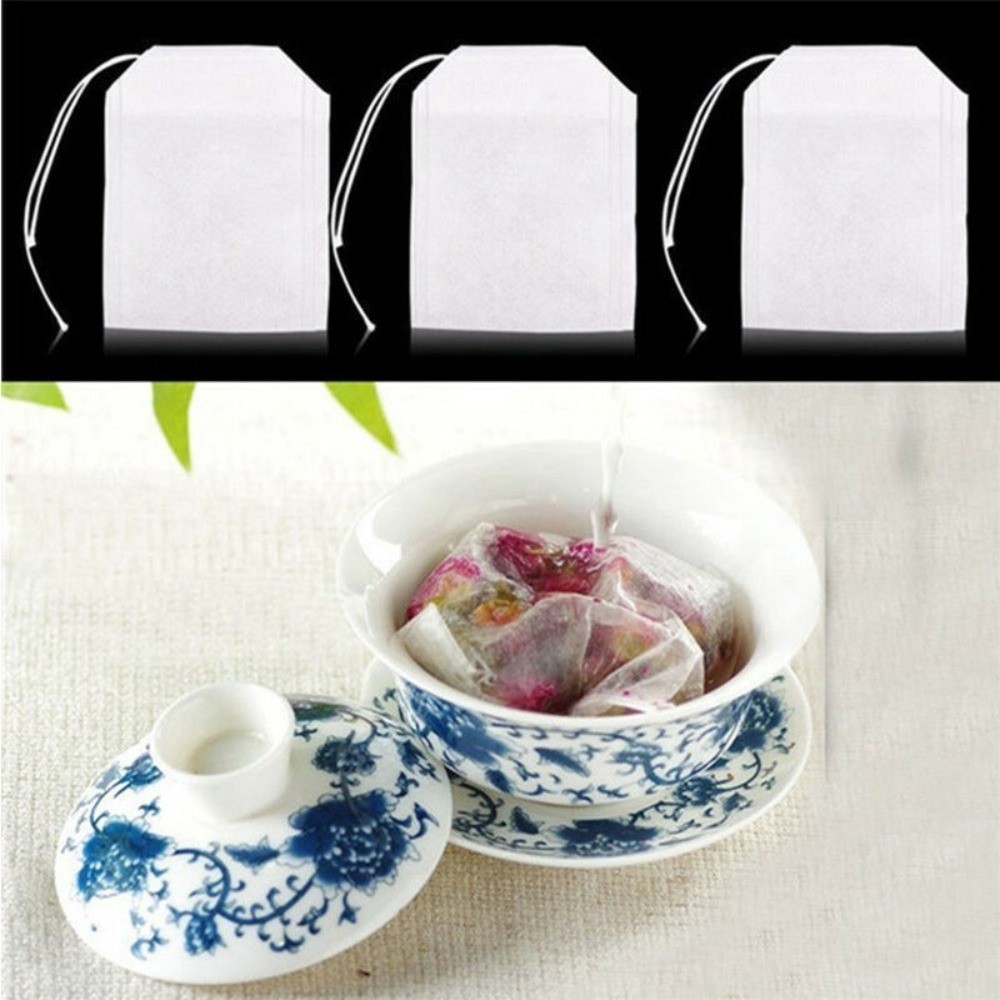 100pcs White / Drawstring Set Empty Reusable Bags Bath Soap Herbs-Tea 5.5*7cm