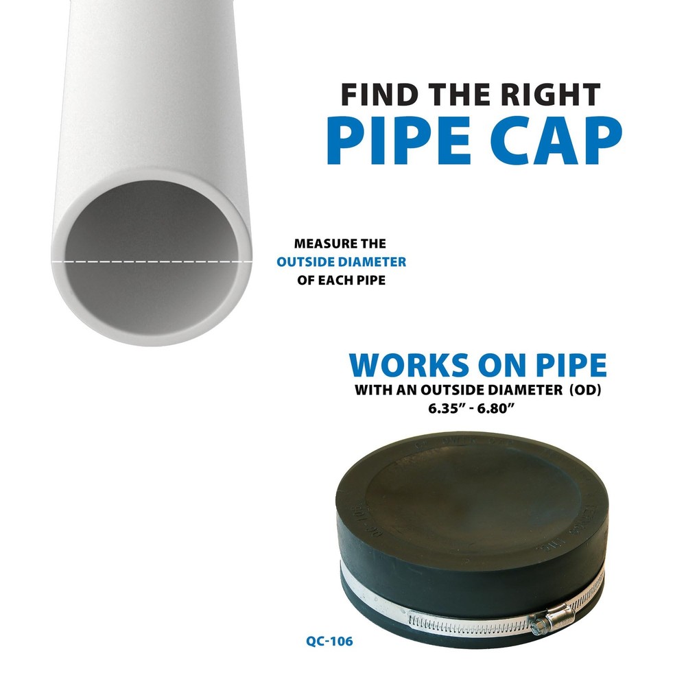 Fernco 6-in. Pipe Cap - Qwik 6 Inch, Black