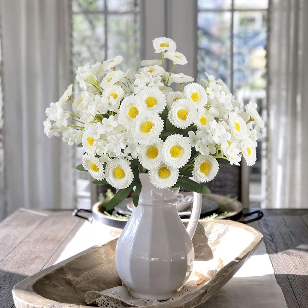 ACRYCS 3 Pcs Artificial Daisy Flowers for Outdoors Summer Spring Decor White
