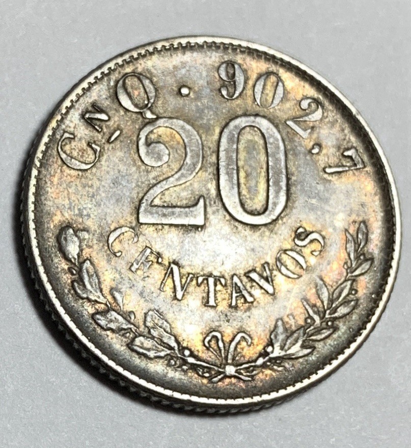 1901-Cn Q Mexico 20 Centavos Second Republic Silver Clean Fields Luster