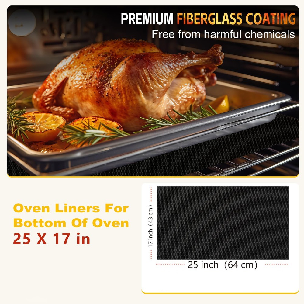 2 Pack Oven Mats, Heavy Duty Roaster Liners, Black