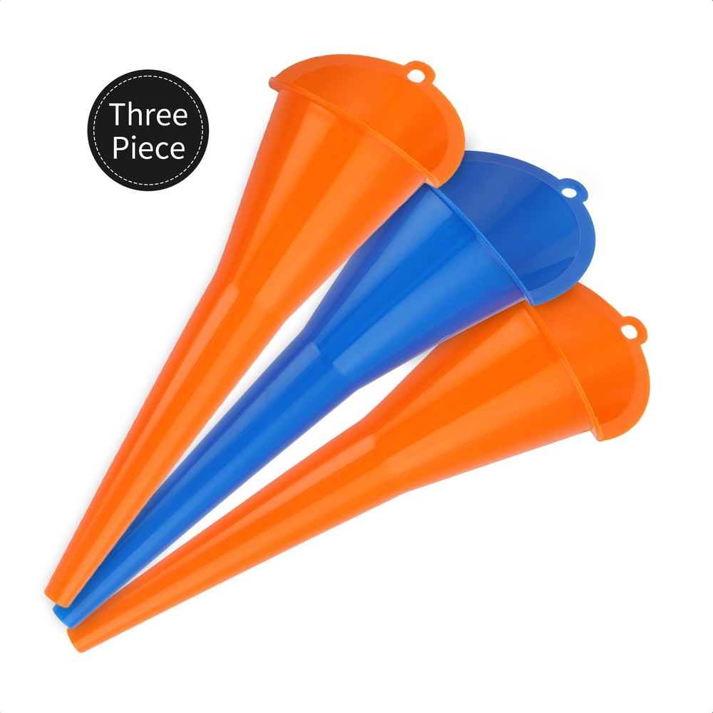 Aferrizu Oil Funnel 3-Pack, Multi Function Plastic Long Neck Clear
