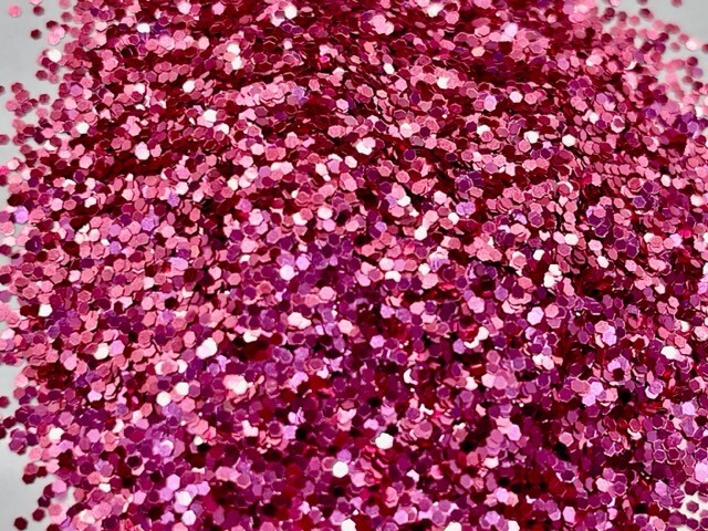"Passion" Pink Glitter Medium Hexagon Cut