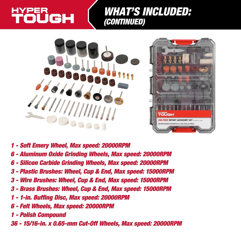 ROTARY TOOL ACCESSORY KIT 200-Piece Sanding Bands Felt Wheels Drill Bits w/Case