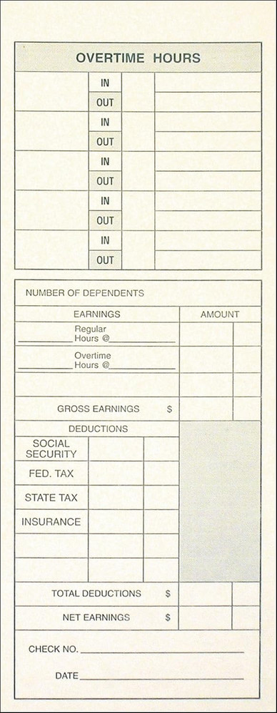 Weekly Time Cards, 2-Sided, Overtime Format, 3-3/8" X 9", 200-Count