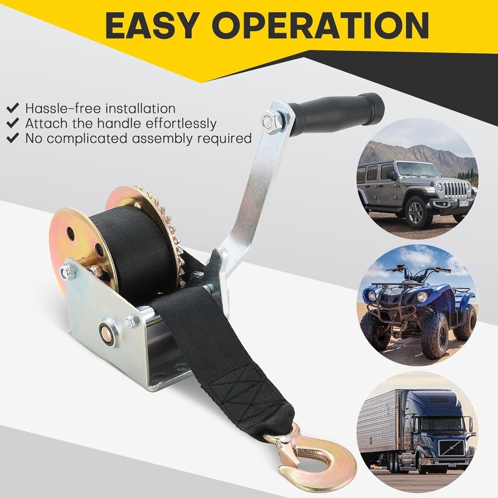 Compact 800LBS Hand Winch for Boats - Easy Install with Two-Way Ratchet System